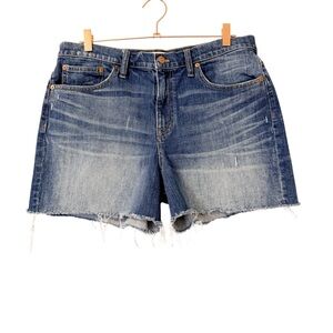 Madewell High Rise Denim Shorts Raw Hem Stretch Size 32